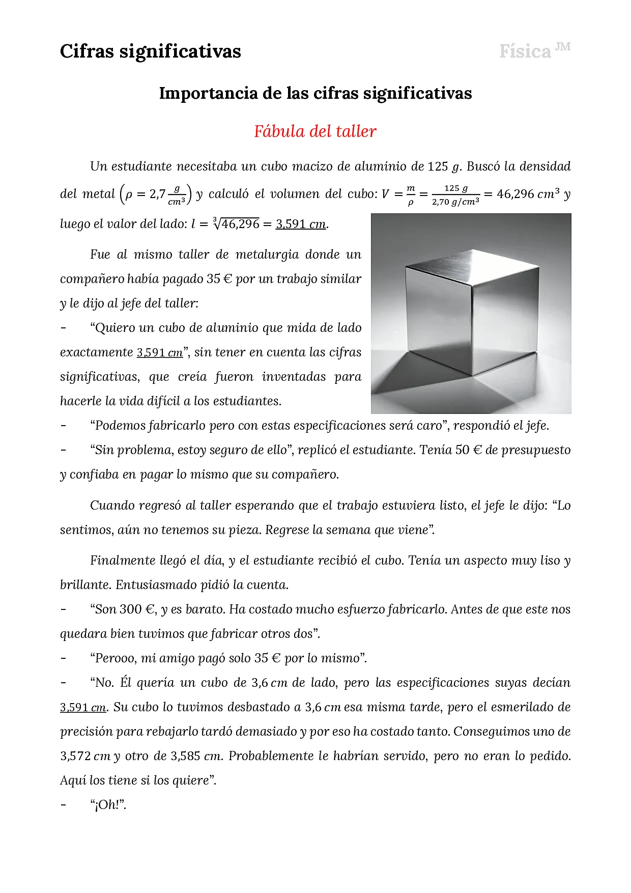 Fábula sobre las cifras significativas